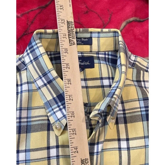 Paul Fredrick XL Long Sleeve Button Up Shirt Plaid Yellow Blue Trim Fit FLAW - Picture 8 of 8